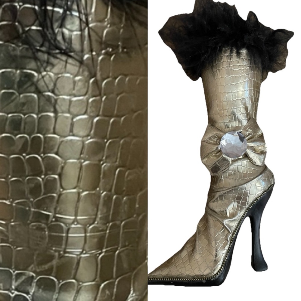 Elegant VINTAGE Snakeskin Print and Marabou BOOT Shaped PIGGY BANK